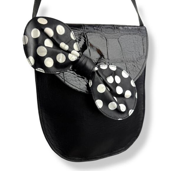 1960's handmade black leather polka dot bow handbag by FREDA ZAPPAN Philadelphia - Picture 1 of 14